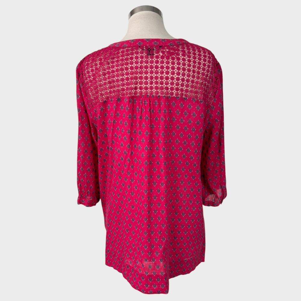 Tommy Hilfiger XL Pink Patterned Blouse 3/4 Sleeve Split V Neck - Picture 4 of 11